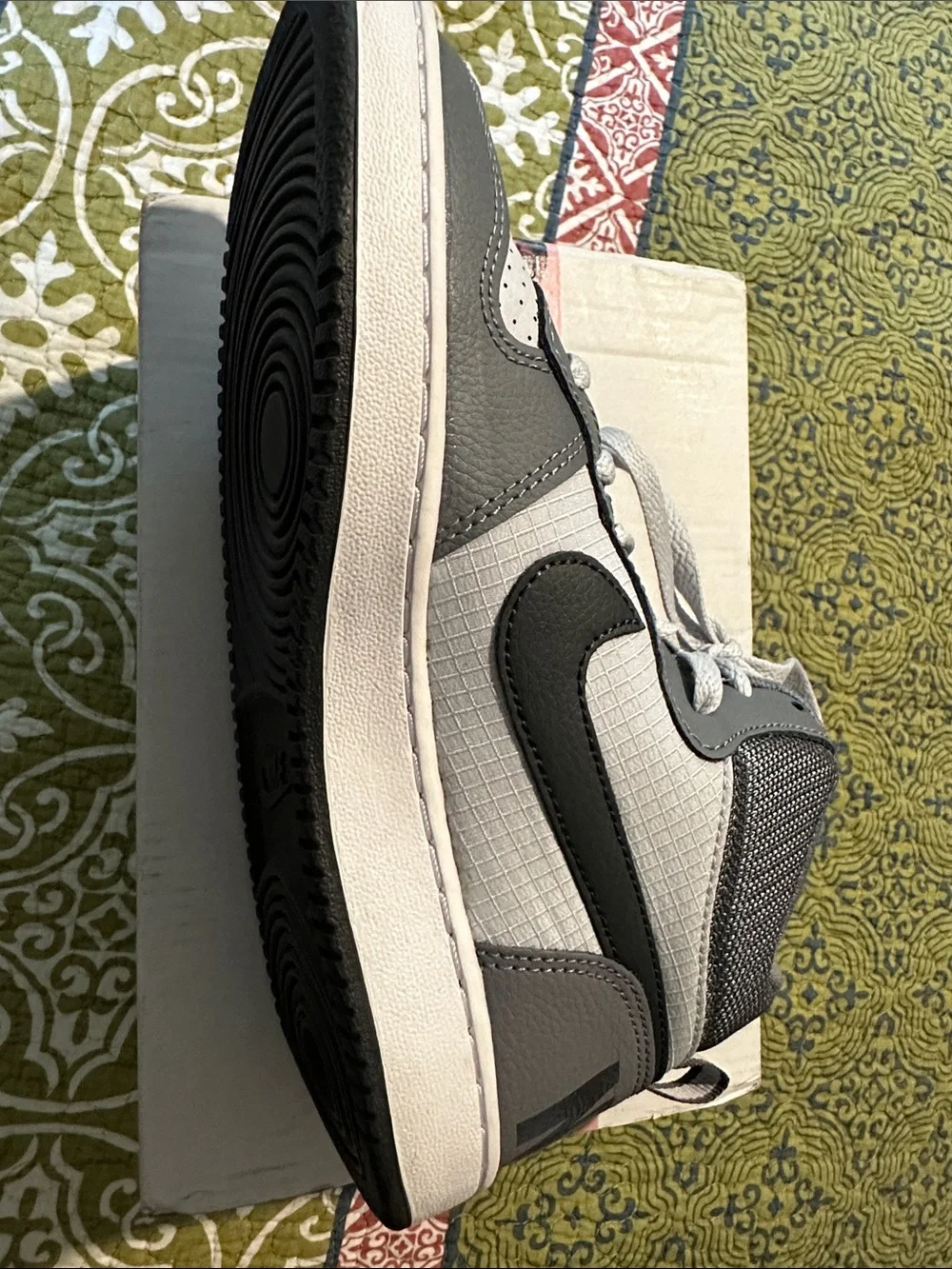 Nike Kids Gray and White High-Top Sneakers with Blue Tongue Detail